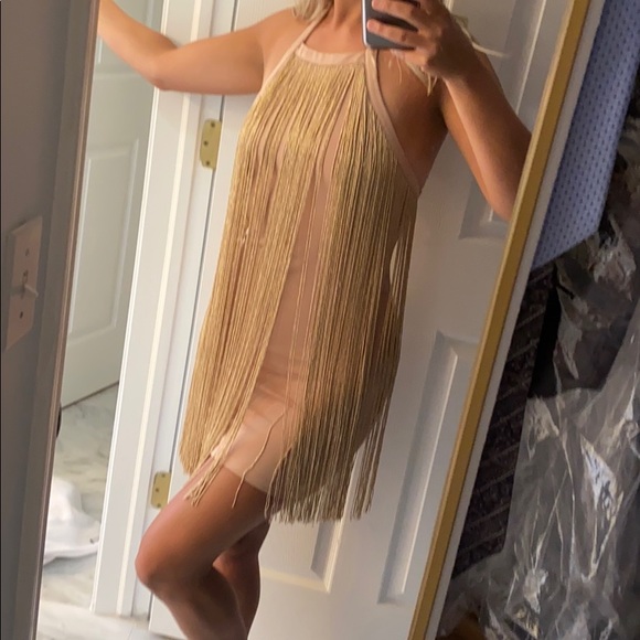 Rose gold fringe overlay Forever 21 mini dress - Picture 1 of 3